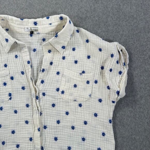 Wild Moss Embroidered Campshirt Women's Large Gauzy Blue Starburst Button Front - Picture 3 of 10